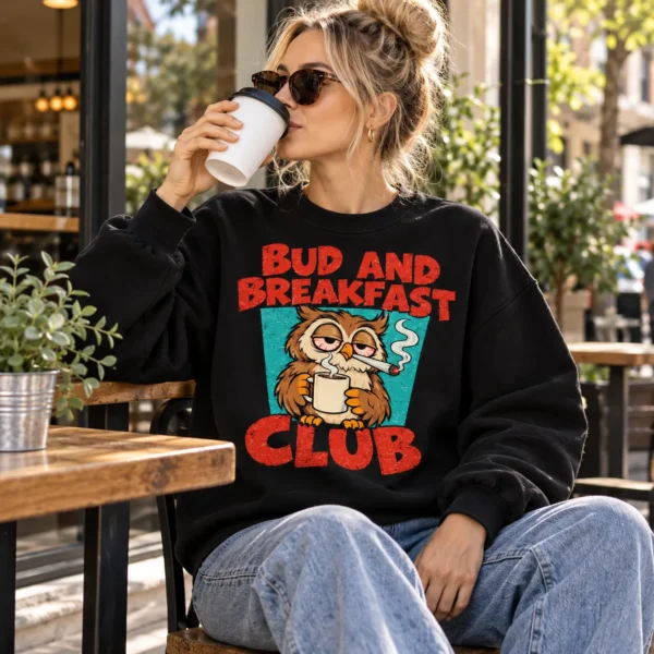 Bud and Breakfast Club Sweatshirt Model MKP Webp Bud And BreakFast Club Unisex Sweatshirt